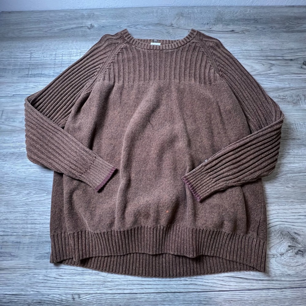 Columbia Sweaterโ Mens XXL Brown Cotton Ribbed Knit Crewneck Raglan Pullover